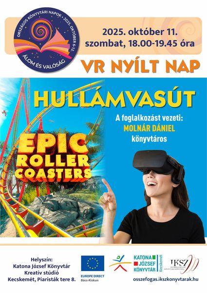 Országos Könyvtári Napok. 2025. október 11. szombat, 18.00-19.45 óra. VR nyílt nap. Hullámvasút. A foglalkozást vezeti: Molnár Dániel könyvtáros.