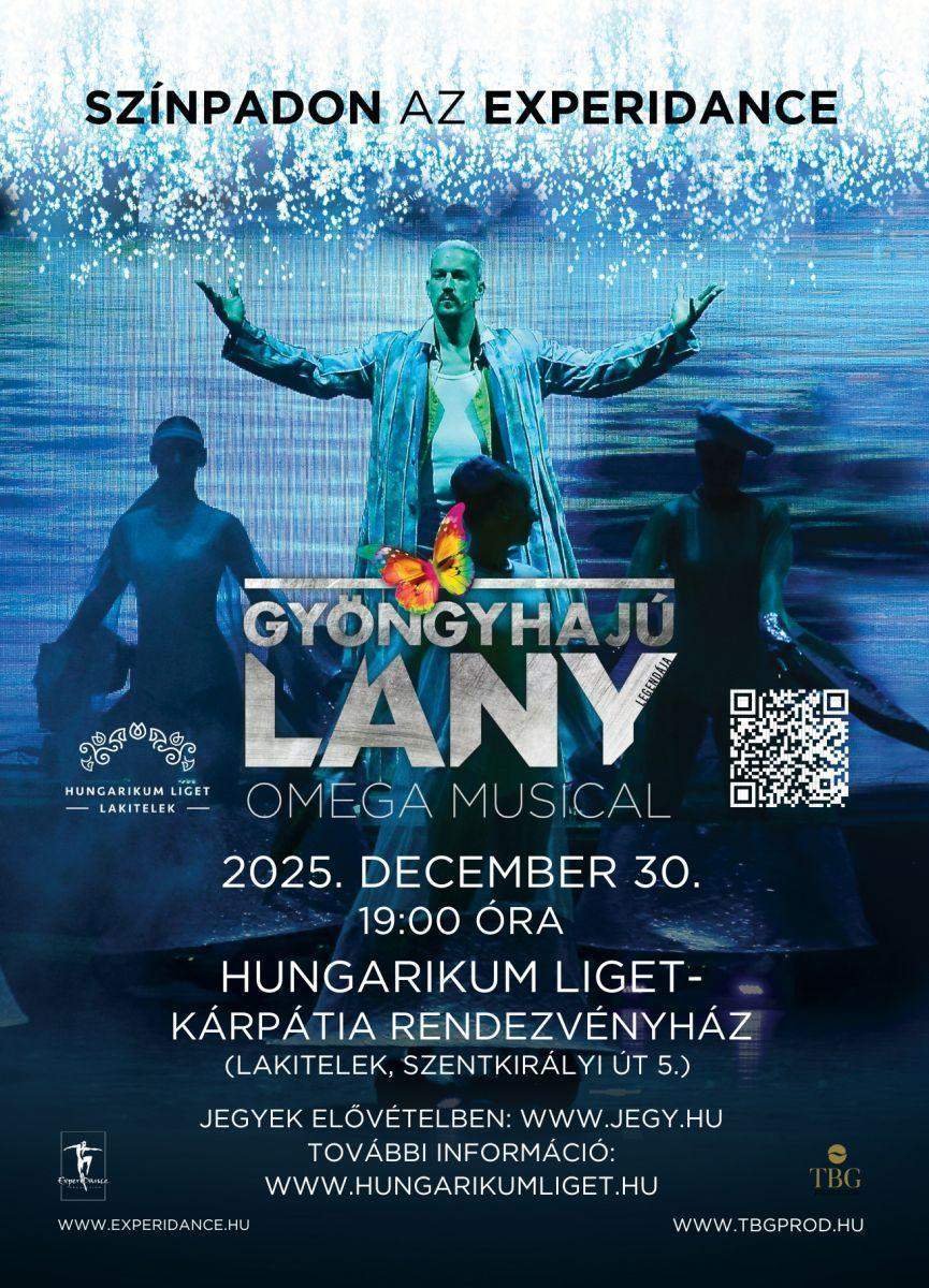 2025. december 30-án (kedd) 19 órai kezdettel a lakiteleki Hungarikum Liget – Kárpátia Rendezvényházában felcsendülnek az OMEGA legendás slágerei a Gyöngyhajú Lány musical előadásában. Egy felejthetetlen estére invitáljuk Önöket, ahol a hazai rocktörténelem ikonikus dallamai kelnek új életre. Engedje, hogy a legendás Omega-slágerek újra elvarázsolják. Lenyűgöző táncjelenetek kíséretében idézze fel kedvenc zenéit egy felejthetetlen estén. Mindenkiben ott van a szunnyadó gyermek, így a tündérmeséket a felnőttek is szeretik, csak be kell őket csomagolni „felnőtt köntösbe”! Musicalünk Kriszta, a fiatal lány felnőtté válásán, első nagy szerelmi csalódásán keresztül idézi meg a Balaton part, a tó ősi mitikus legendáit „Trombitás Frédi” éjszakai „túravezetésével”. Egy történet, amit mindenki átélt, aki volt fiatal és szerelmes! Alkotó team: író-rendező: Pozsgai Zsolt, zenei rendező: Gömöry Zsolt, jelmeztervező: Debreczeni Ildikó, Set design: Mira János, LED videó animációk: Mira Zénó. Az előadás 2016-ban elnyerte „AZ ÉV LEGJOBB ZENÉS TÁNCELŐADÁSA” szakmai nagydíjat! Dalok: Start • Hűtlen Barátok • Holló • Fekete Pillangó • Nem tudom A Neved • Kötéltánc • Ha Én Szél Lehetnék • Gyöngyhajú Lány • Petróleumlámpa • Őrültek Órája • Nyári Éjek Asszonya • Hazug Lány • Napot Hoztam Csillagot • Régi Csibészek • Boldog Angyalok • Ezüst Eső • Trombitás Frédi • Addig Élj • Meghívás Helyszín: Hungarikum Liget – Kárpátia Rendezvényház Dátum: 2025. december 30. (kedd) 19:00 Jegyek: www.jegy.hu Szereposztás: Kriszta: Kóbor Léna Trombitás Frédi: Szabó Máté Anya: Fehér Adrienn Apa: Tóth Sándor Hold / Portás / Strici: Maday Gábor FONTOS INFORMÁCIÓK: - A rendezvény területére műanyag palackot és bármilyen innivalót behozni TILOS! - A koncertre kizárólag ülő jegyek megvásárlására van lehetőség - Jegyek korlátozott számban vásárolhatóak meg - Az ülőhelyek sorszámozottak, elfoglalásuk a jegyvásárlás során kiválasztott helyek alapján történik - Helyszínen történő jegyvásárlásra NEM lesz lehetőség! - Kapunyitás: 17:30 óra