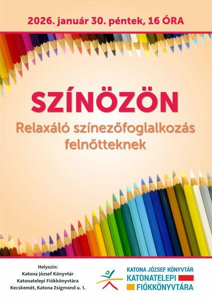 2026. január 30. péntek, 16 óra. Színözön. Relaxáló színezőfoglalkozás felnőtteknek.